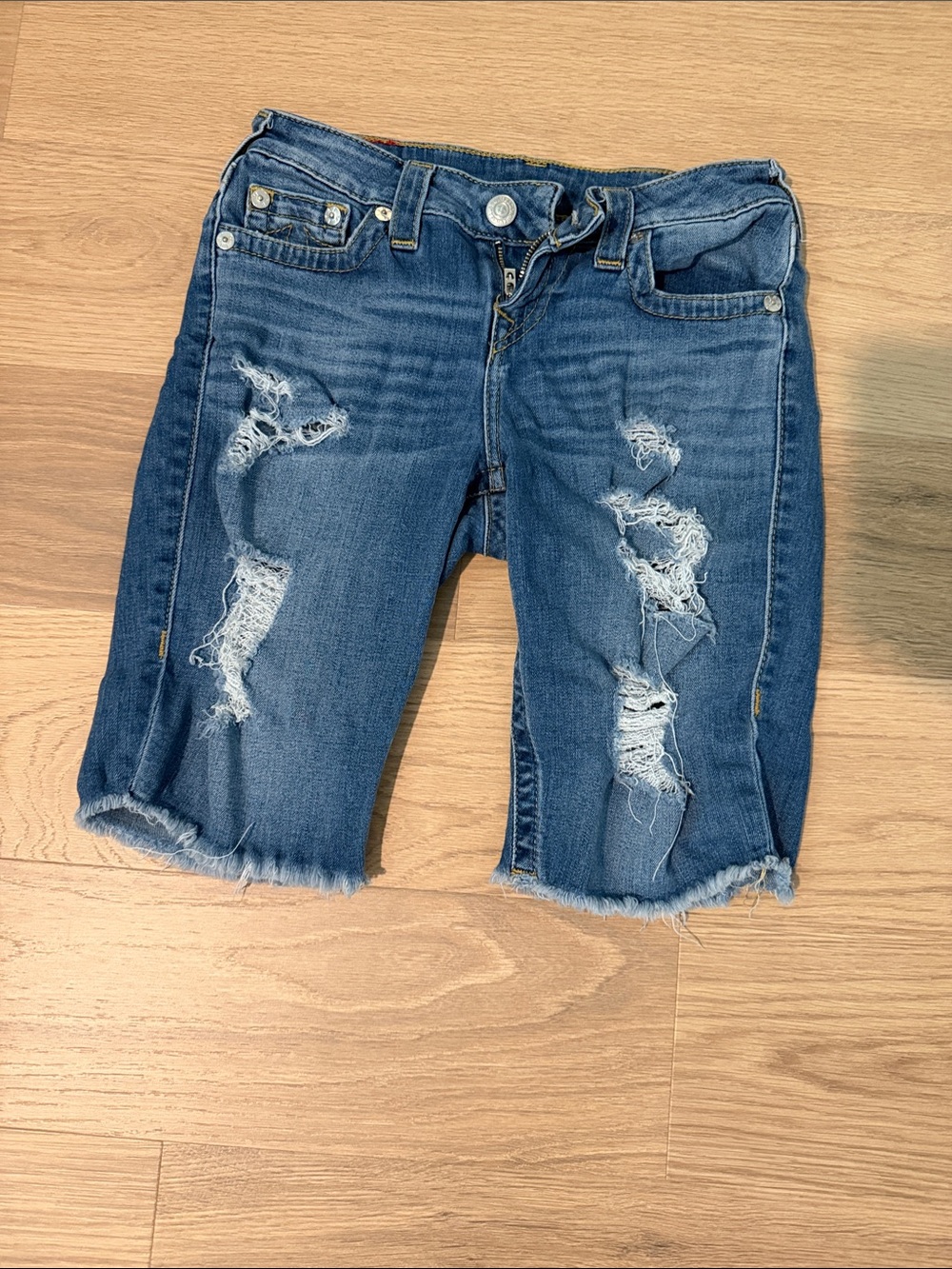 True Religion Distressed Blue Denim Jean Shorts